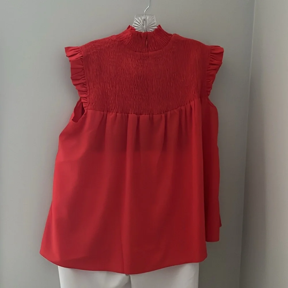 French Connection Red Ruffled Sleeveless Blouse - Picture 6 of 8